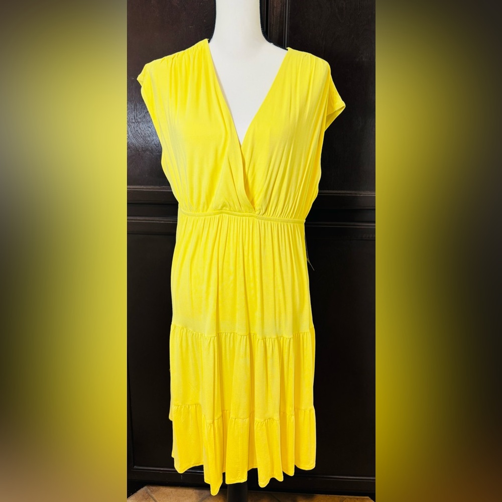 Yellow V-Neck Tiered Dress